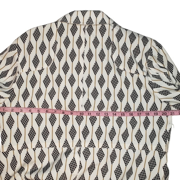 Relativity Geometric Diamond Argyle Print Rain Coat Sz Large Pockets Long Jacket - Picture 11 of 13